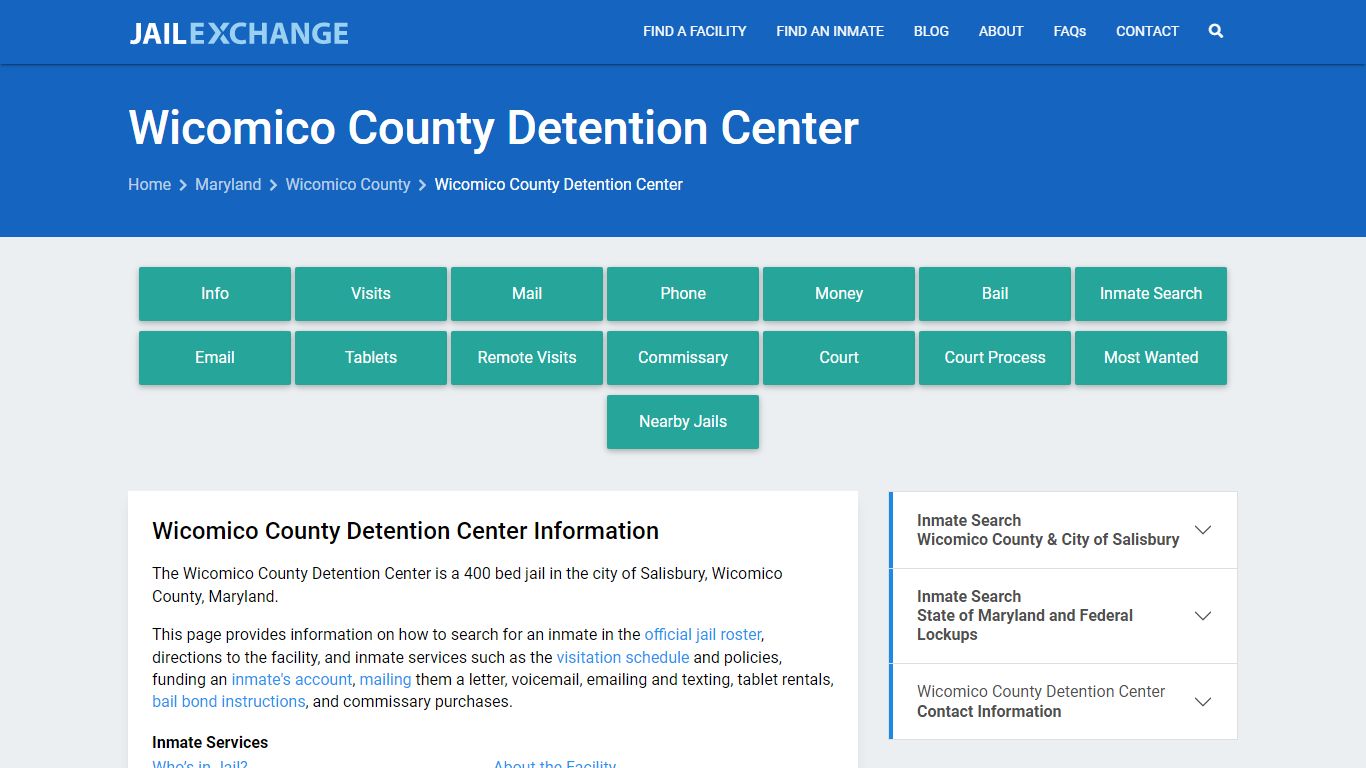 Wicomico County Detention Center, MD Inmate Search, Information
